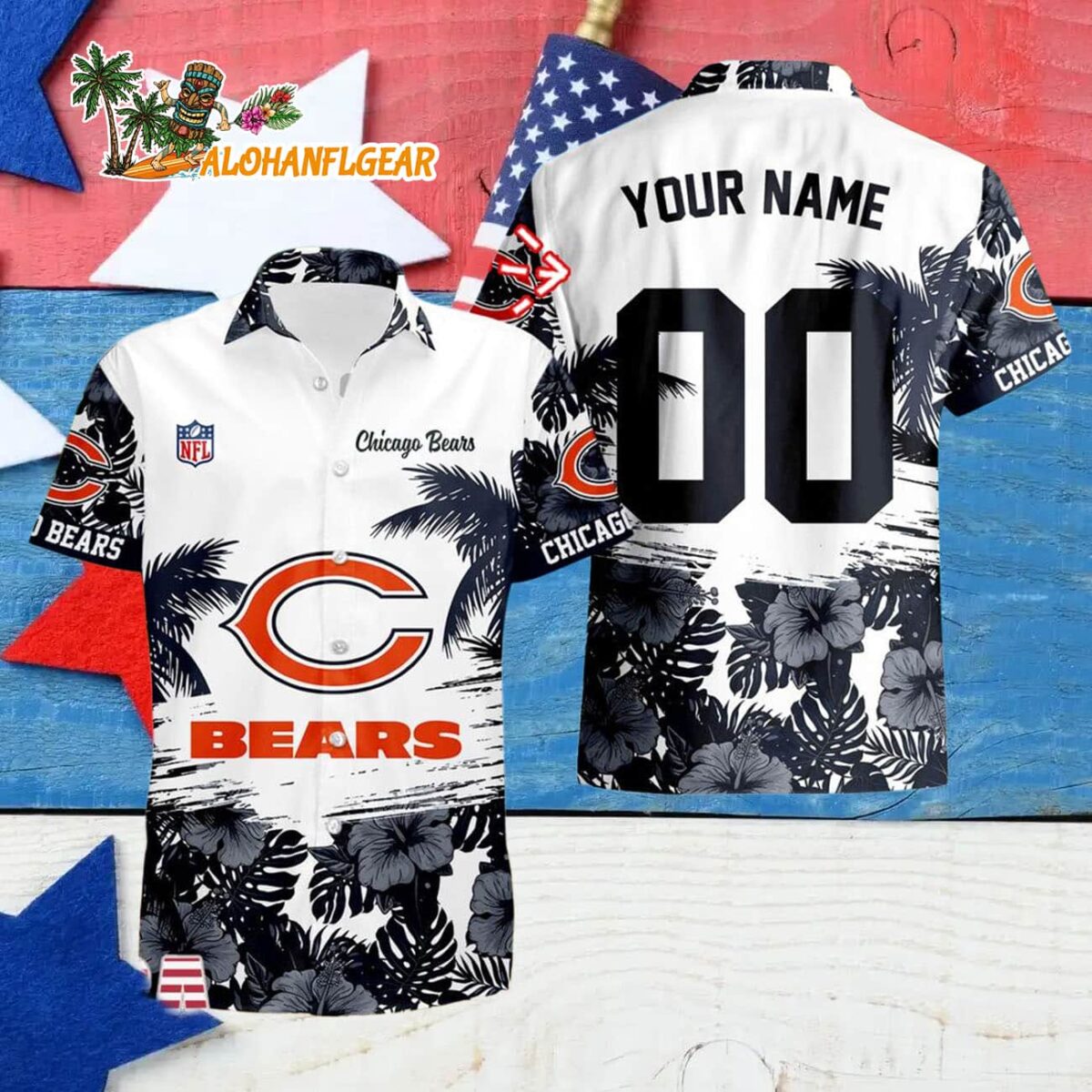 Chicago Bears Hibiscus Flower Custom Name Hawaiian Shirt NFL Aloha Shirt 4 Chicago Bears Hibiscus Flower Custom Name Hawaiian Shirt NFL Aloha Shirt 4