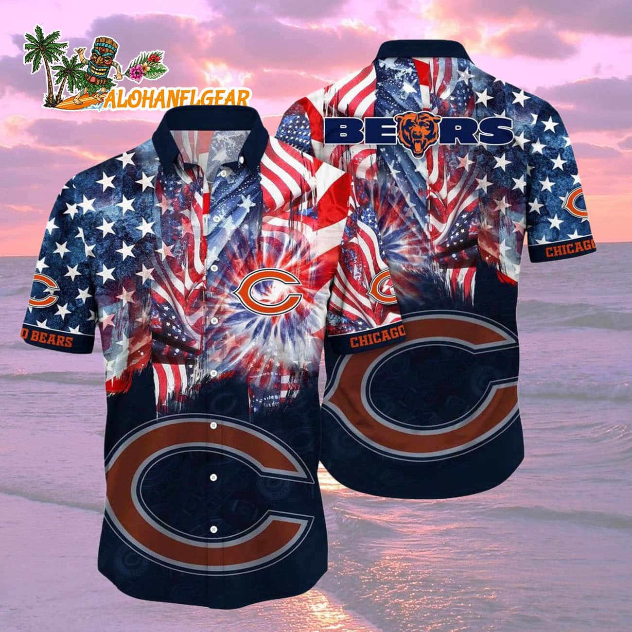 Chicago Bears Independence Day Hawaiian Shirt, NFL Aloha Shirt Chicago Bears Independence Day Hawaiian Shirt, NFL Aloha Shirt