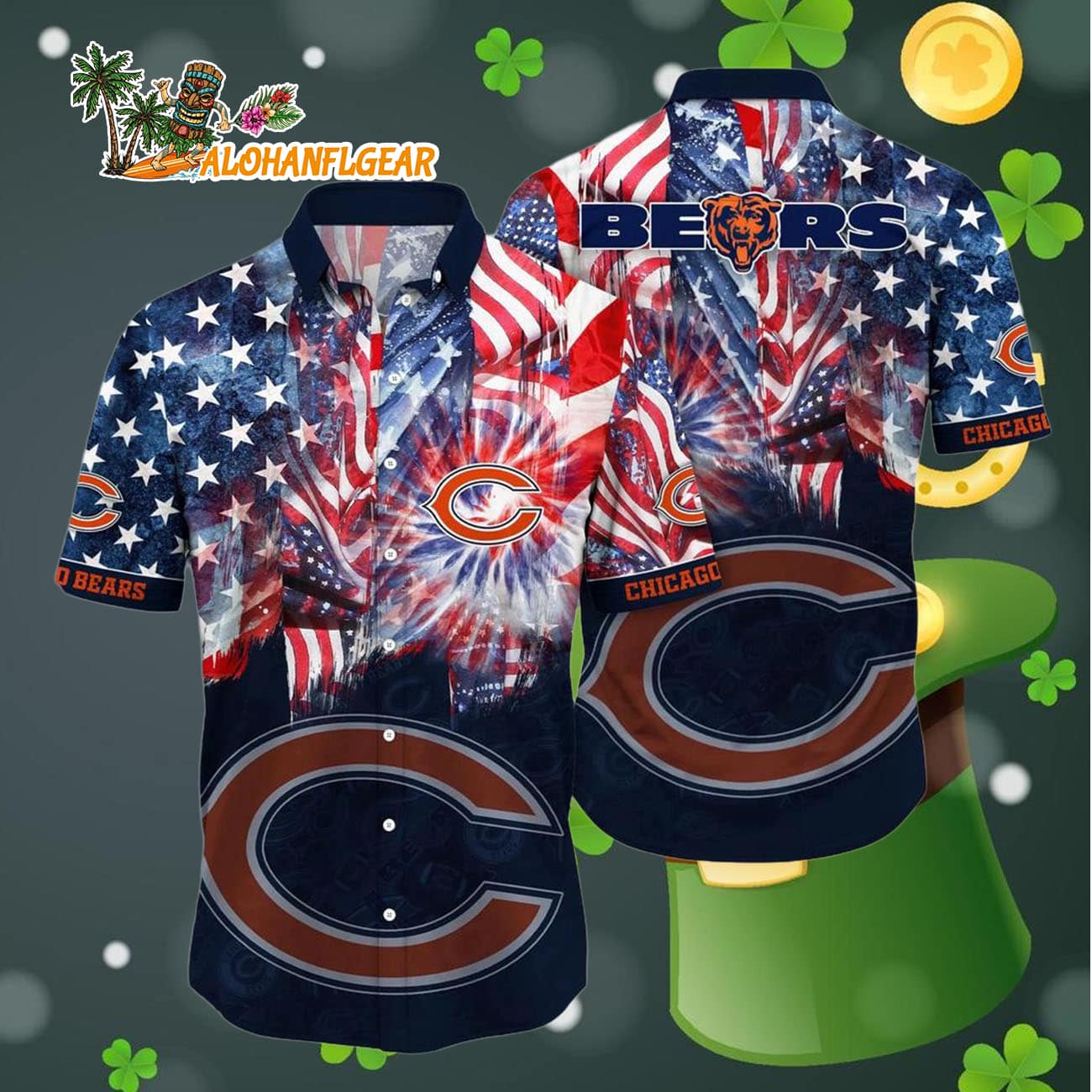 Chicago Bears Independence Day Hawaiian Shirt, NFL Aloha Shirt Chicago Bears Independence Day Hawaiian Shirt, NFL Aloha Shirt