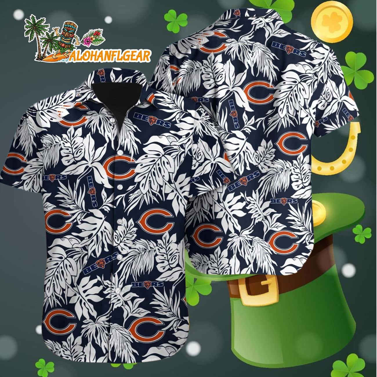 Chicago Bears Tropical Leafs Designs Hawaiian Shirt, Chicago Bears Aloha Shirt Chicago Bears Tropical Leafs Designs Hawaiian Shirt, Chicago Bears Aloha Shirt