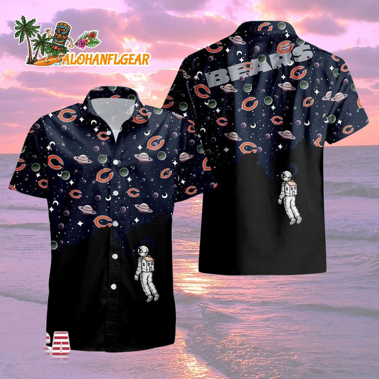 Chicago Bears Universal Astronaut Pattern Hawaiian Shirt, Chicago Bears Aloha Shirt Chicago Bears Universal Astronaut Pattern Hawaiian Shirt, Chicago Bears Aloha Shirt
