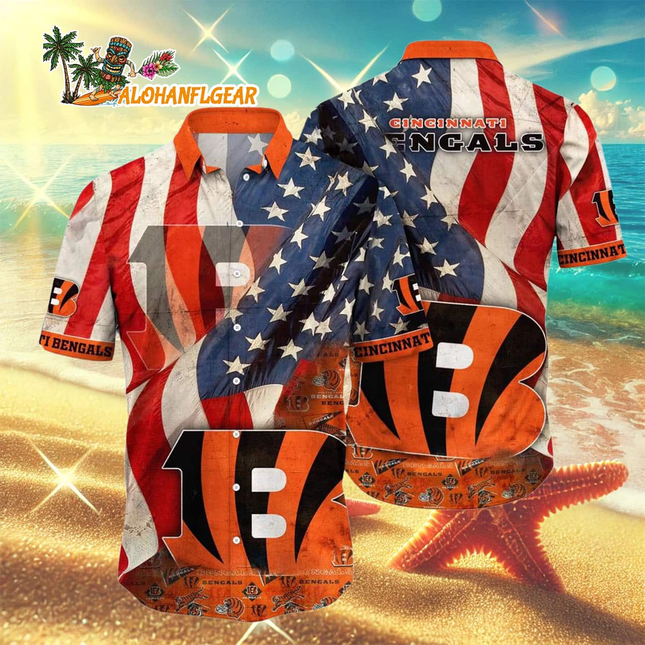 Cincinnati Bengals American Flag Hawaiian Shirt, NFL Aloha Shirt Cincinnati Bengals American Flag Hawaiian Shirt, NFL Aloha Shirt
