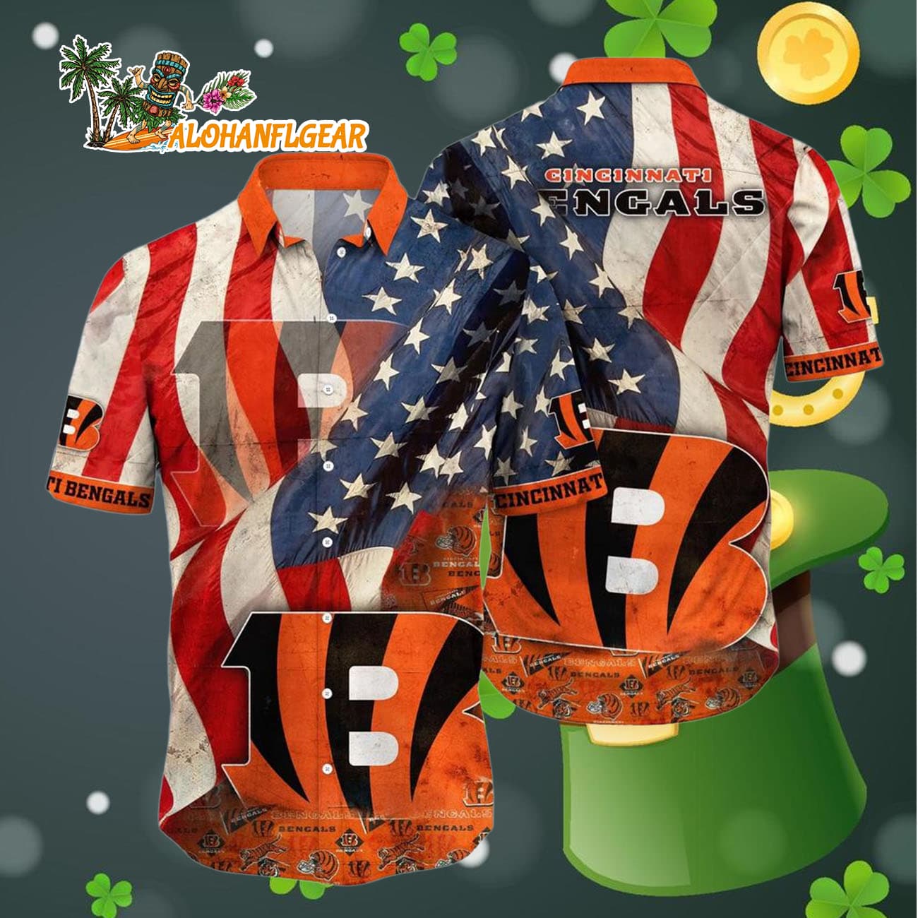 Cincinnati Bengals American Flag Hawaiian Shirt, NFL Aloha Shirt Cincinnati Bengals American Flag Hawaiian Shirt, NFL Aloha Shirt