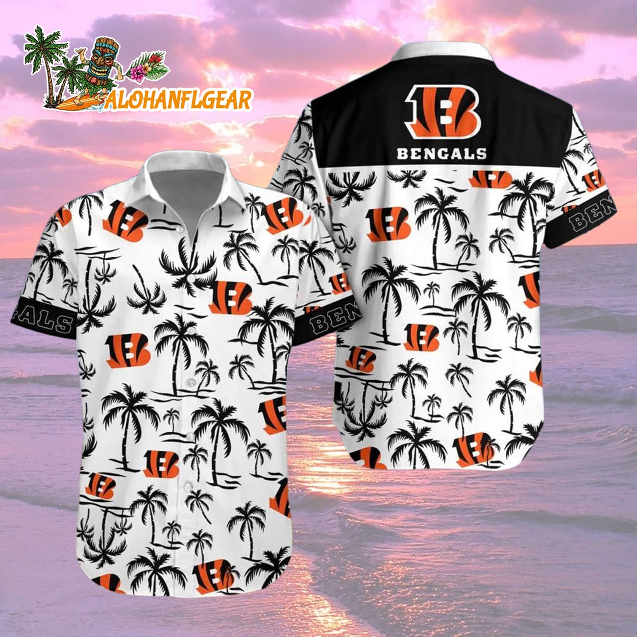 Cincinnati Bengals Coconut Logo Beach Hawaiian Shirt, NFL Aloha Shirt Cincinnati Bengals Coconut Logo Beach Hawaiian Shirt, NFL Aloha Shirt