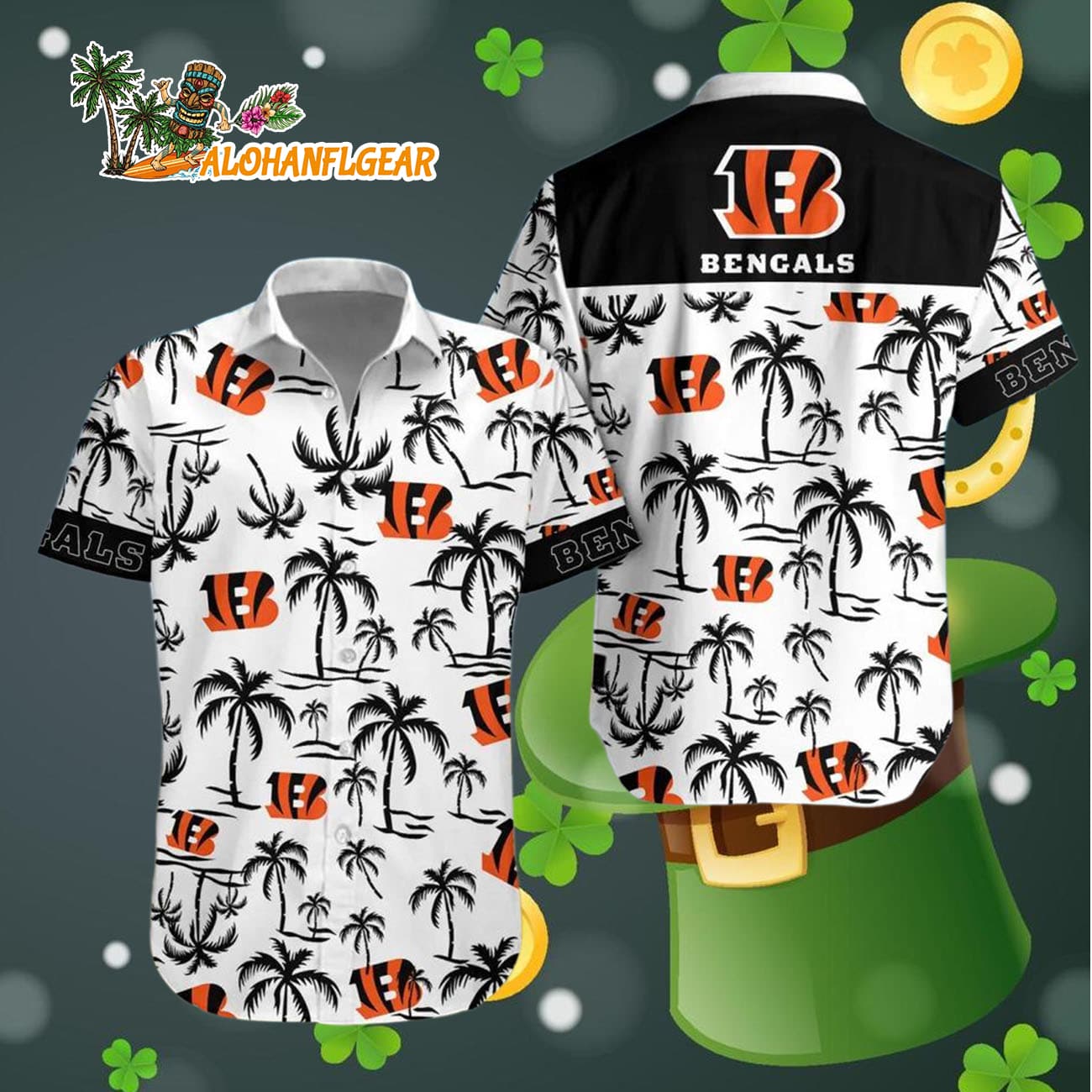 Cincinnati Bengals Coconut Logo Beach Hawaiian Shirt, NFL Aloha Shirt Cincinnati Bengals Coconut Logo Beach Hawaiian Shirt, NFL Aloha Shirt