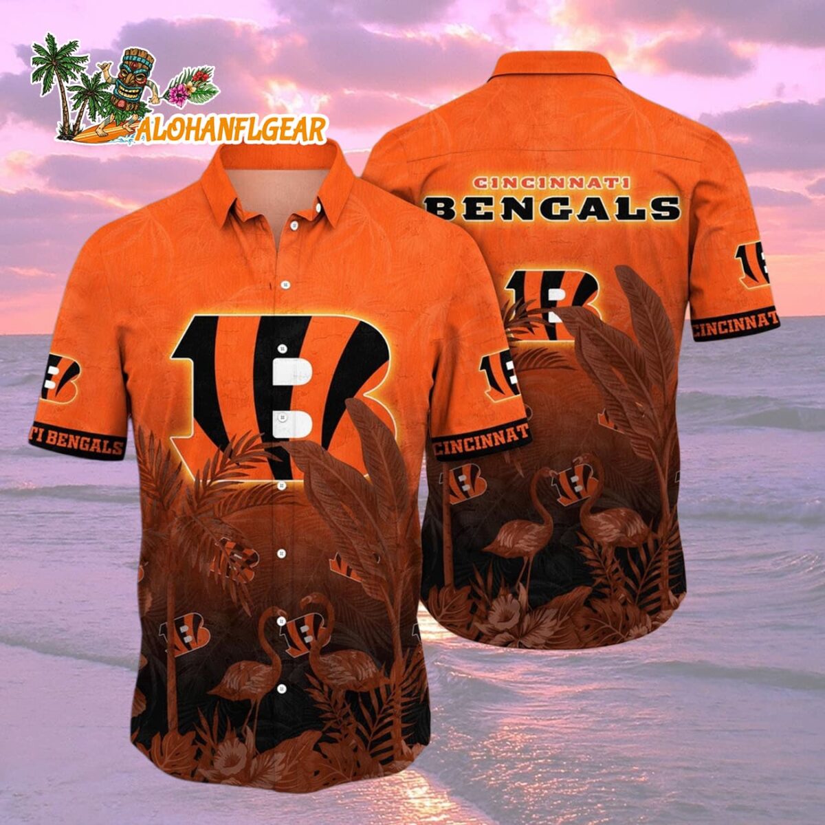 Cincinnati Bengals Flamingo And Flower Funny Hawaiian Shirt Cincinnati Bengals Aloha Shirt 2