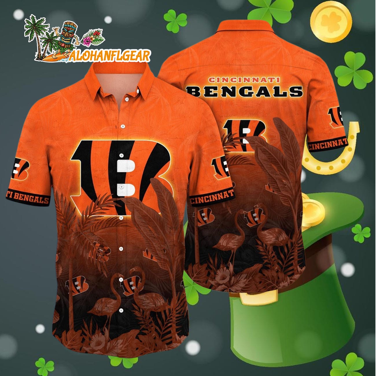 Cincinnati Bengals Flamingo And Flower Funny Hawaiian Shirt, Cincinnati Bengals Aloha Shirt Cincinnati Bengals Flamingo And Flower Funny Hawaiian Shirt, Cincinnati Bengals Aloha Shirt