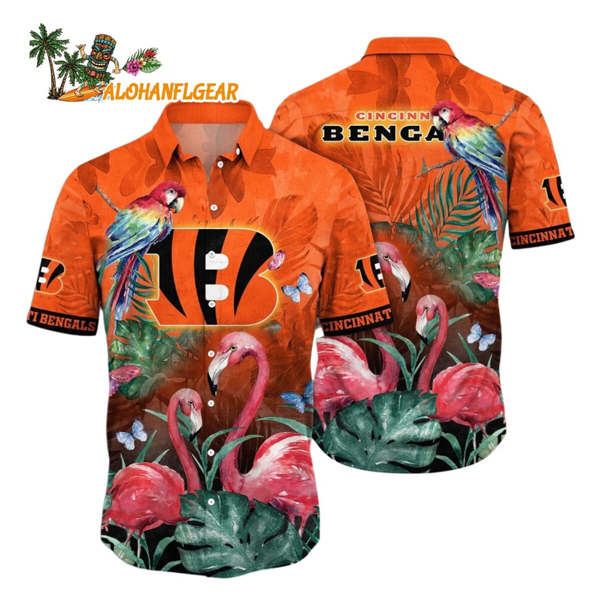 Cincinnati Bengals Flamingo And Flower Hawaiian Shirt Cincinnati Bengals Aloha Shirt 1
