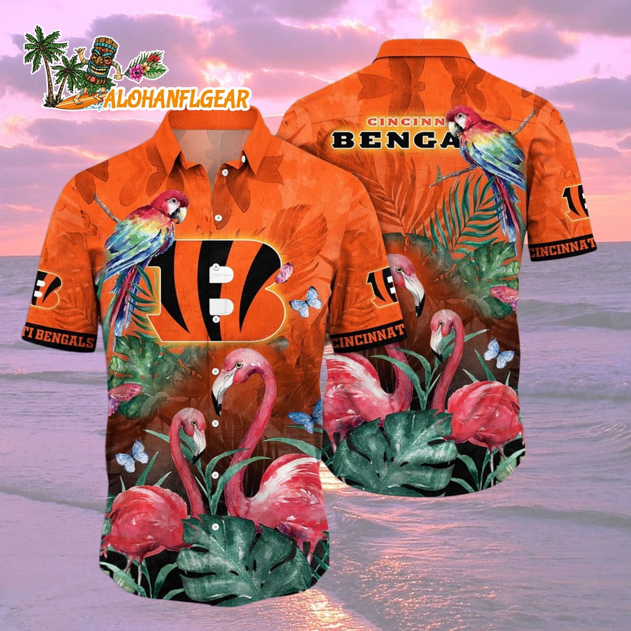 Cincinnati Bengals Flamingo And Flower Hawaiian Shirt, Cincinnati Bengals Aloha Shirt Cincinnati Bengals Flamingo And Flower Hawaiian Shirt, Cincinnati Bengals Aloha Shirt