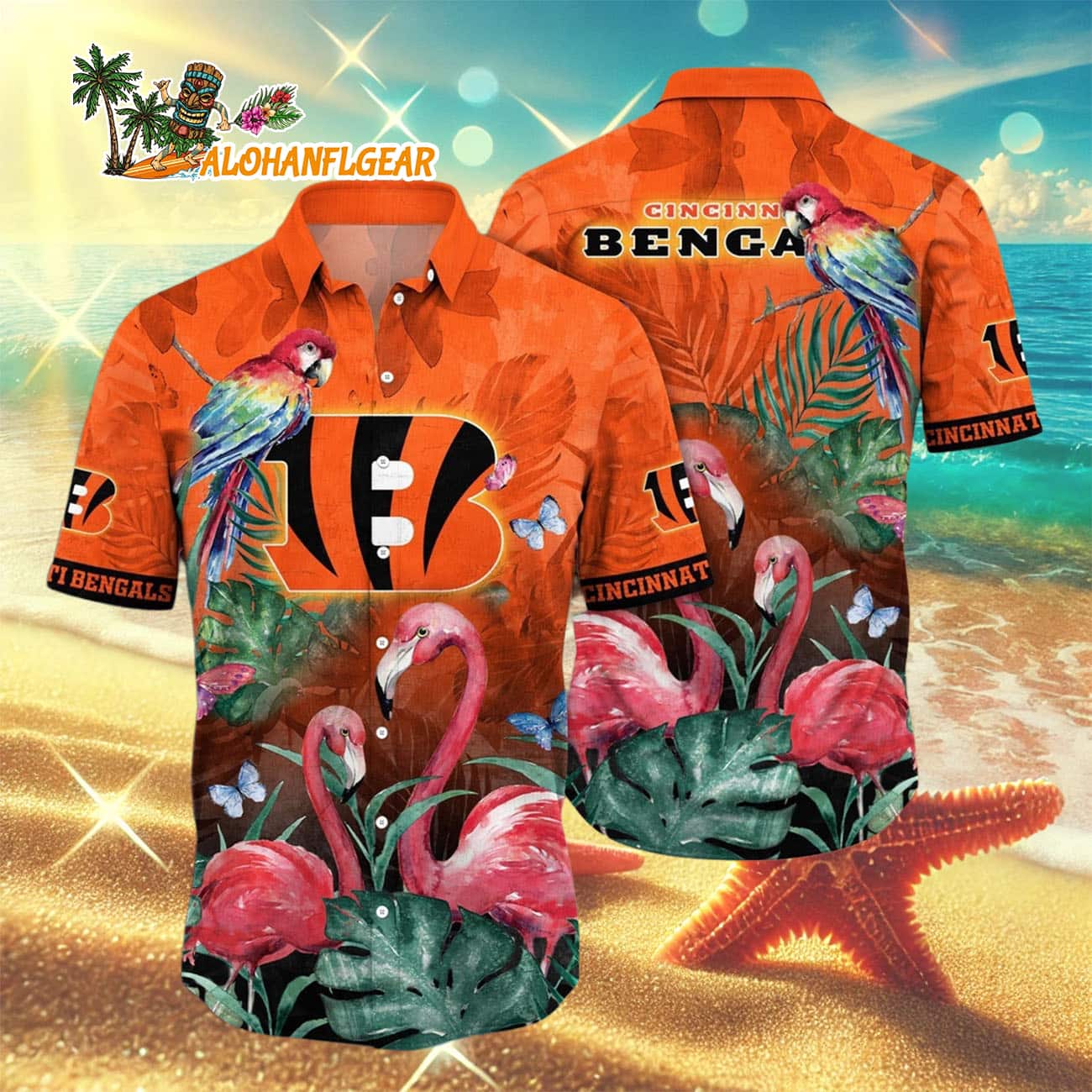 Cincinnati Bengals Flamingo And Flower Hawaiian Shirt, Cincinnati Bengals Aloha Shirt Cincinnati Bengals Flamingo And Flower Hawaiian Shirt, Cincinnati Bengals Aloha Shirt