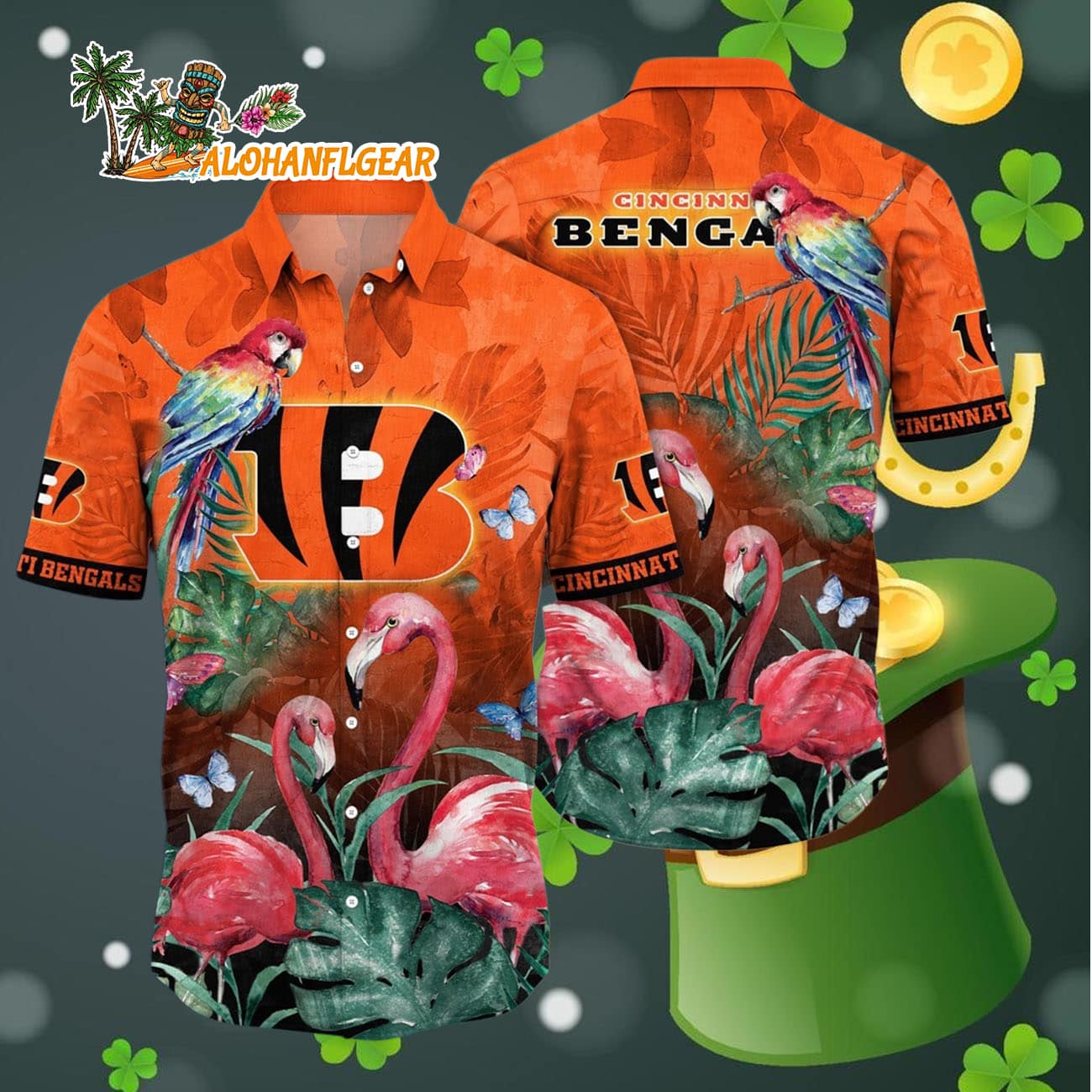 Cincinnati Bengals Flamingo And Flower Hawaiian Shirt, Cincinnati Bengals Aloha Shirt Cincinnati Bengals Flamingo And Flower Hawaiian Shirt, Cincinnati Bengals Aloha Shirt