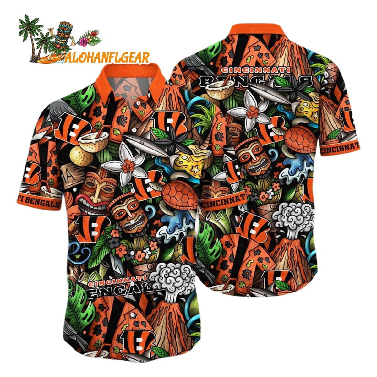 Cincinnati Bengals Flower Tiki Me Off Hawaiian Shirt Cincinnati Bengals Aloha Shirt 1