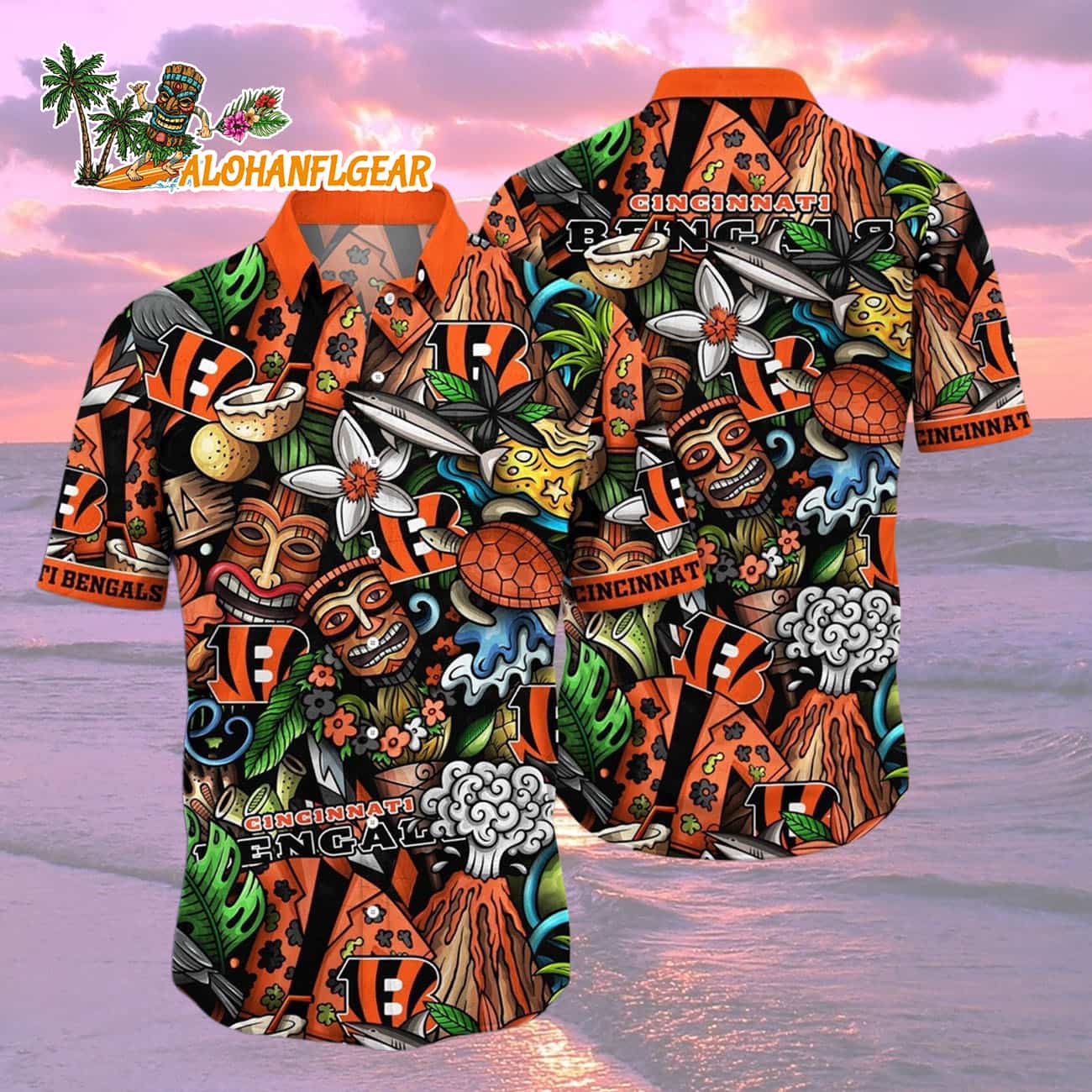 Cincinnati Bengals Flower Tiki Me Off Hawaiian Shirt, Cincinnati Bengals Aloha Shirt Cincinnati Bengals Flower Tiki Me Off Hawaiian Shirt, Cincinnati Bengals Aloha Shirt