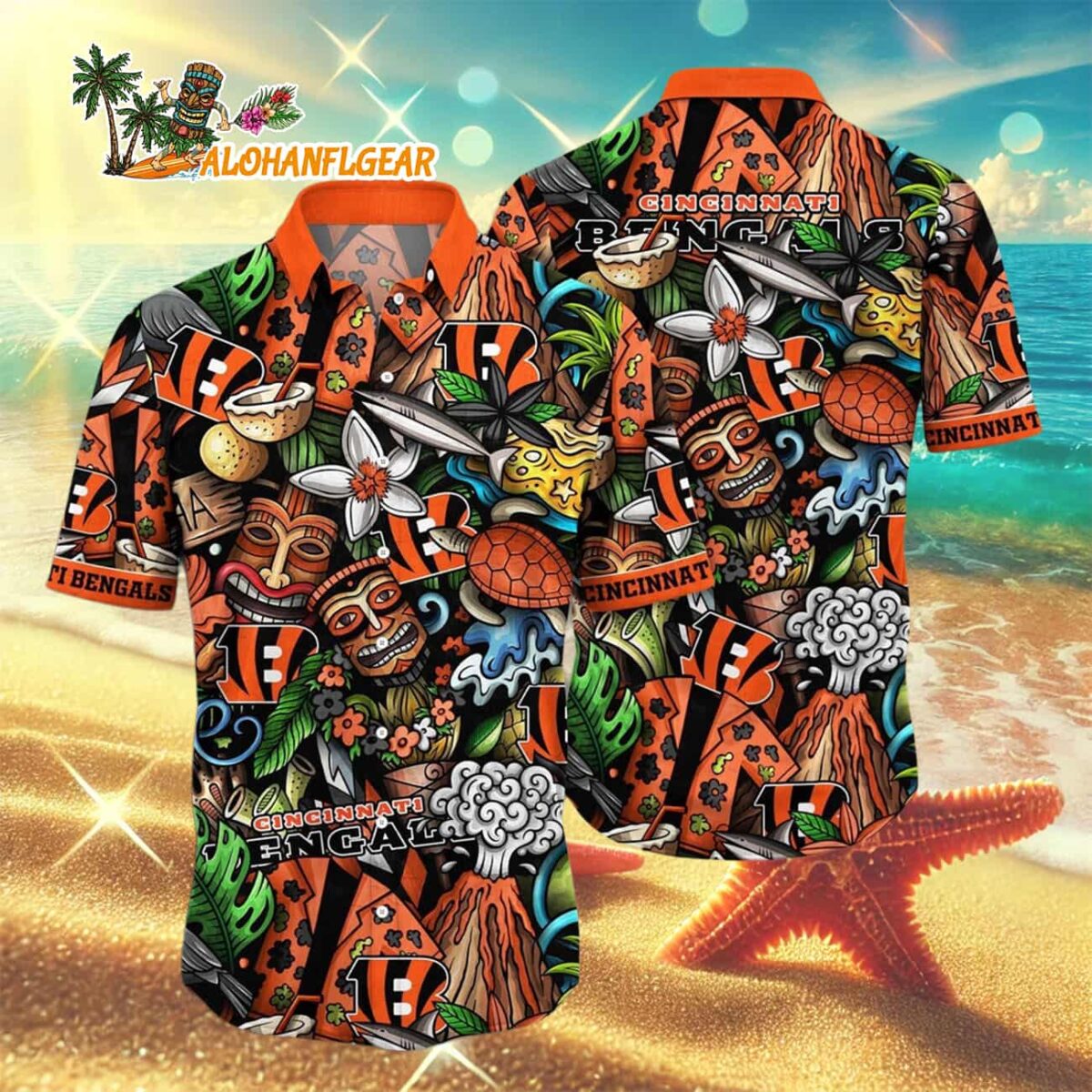 Cincinnati Bengals Flower Tiki Me Off Hawaiian Shirt Cincinnati Bengals Aloha Shirt 3