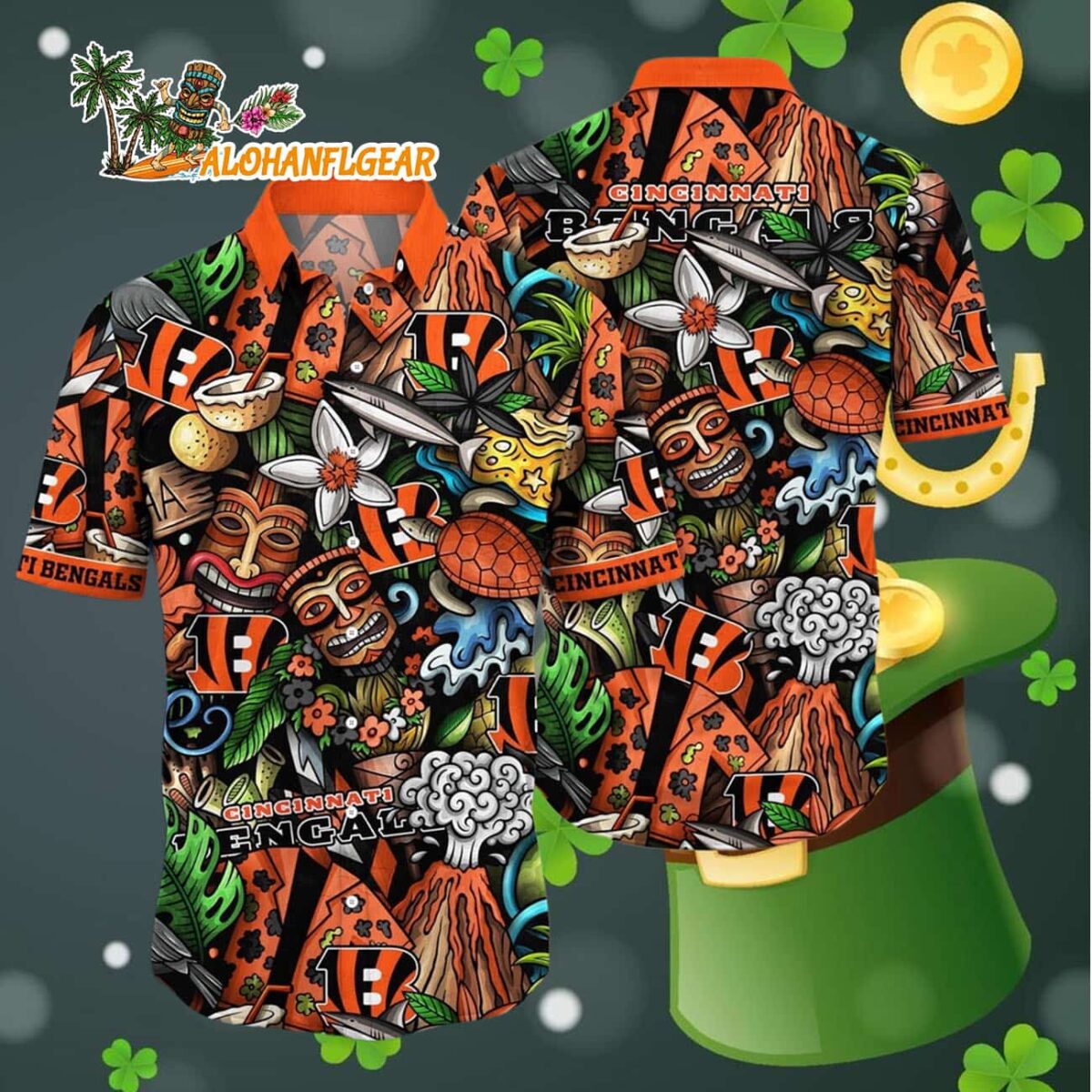 Cincinnati Bengals Flower Tiki Me Off Hawaiian Shirt Cincinnati Bengals Aloha Shirt 4