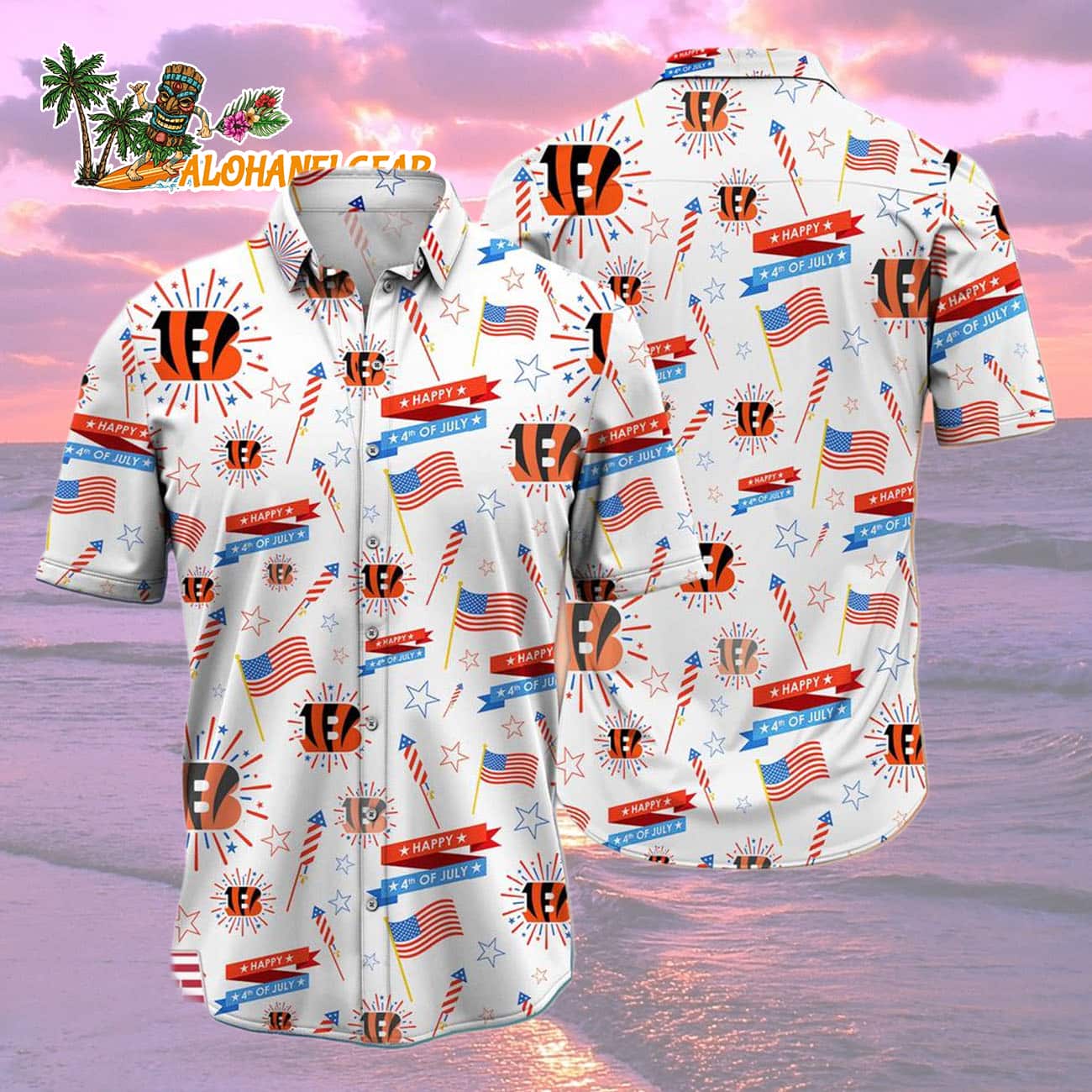 Cincinnati Bengals Happy 4th Of July Hawaiian Shirt, NFL Aloha Shirt Cincinnati Bengals Happy 4th Of July Hawaiian Shirt, NFL Aloha Shirt
