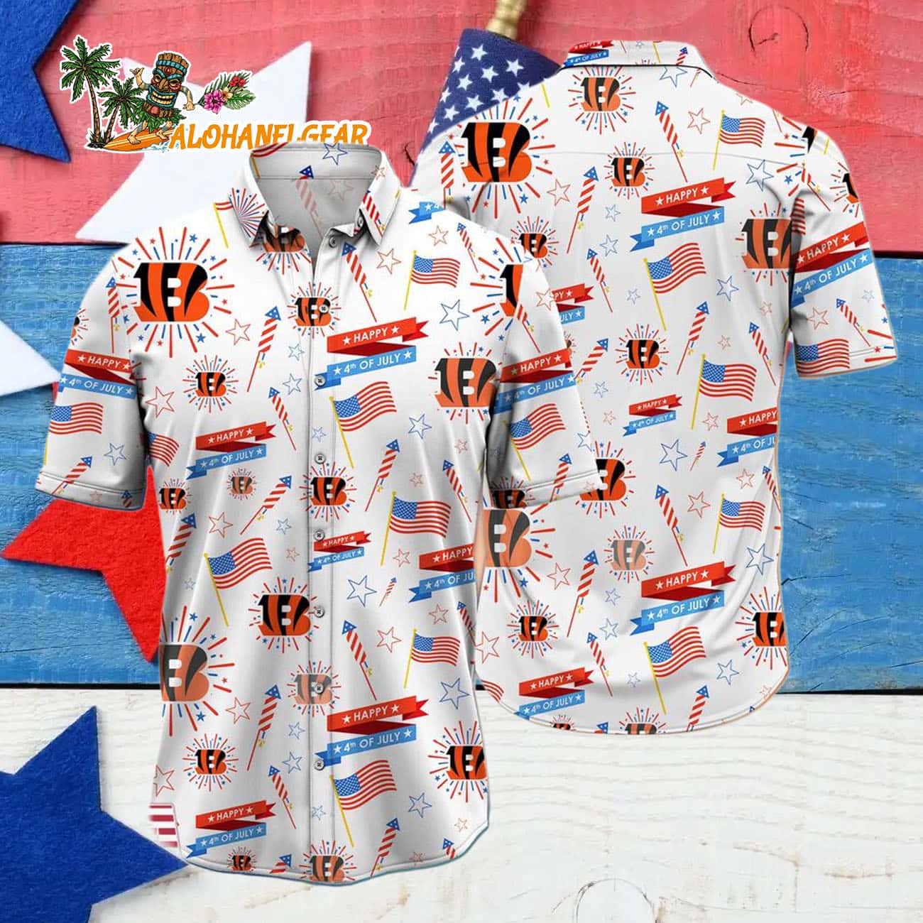 Cincinnati Bengals Happy 4th Of July Hawaiian Shirt, NFL Aloha Shirt Cincinnati Bengals Happy 4th Of July Hawaiian Shirt, NFL Aloha Shirt