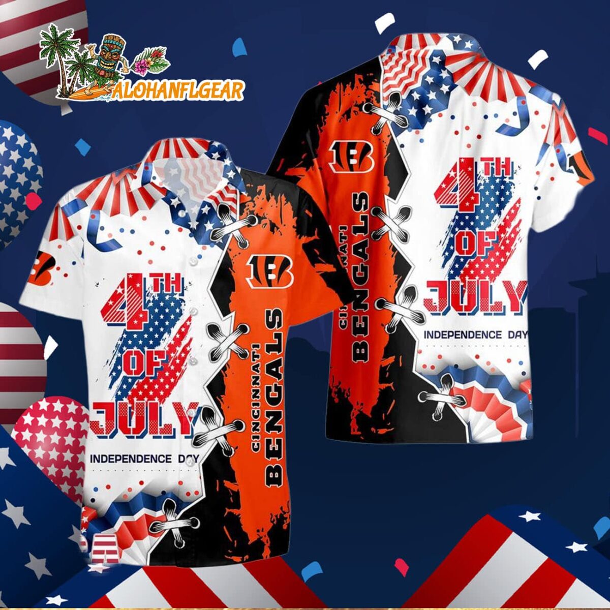 Cincinnati Bengals Happy Independence Day Resurgence Hawaiian Shirt NFL Aloha Shirt 3