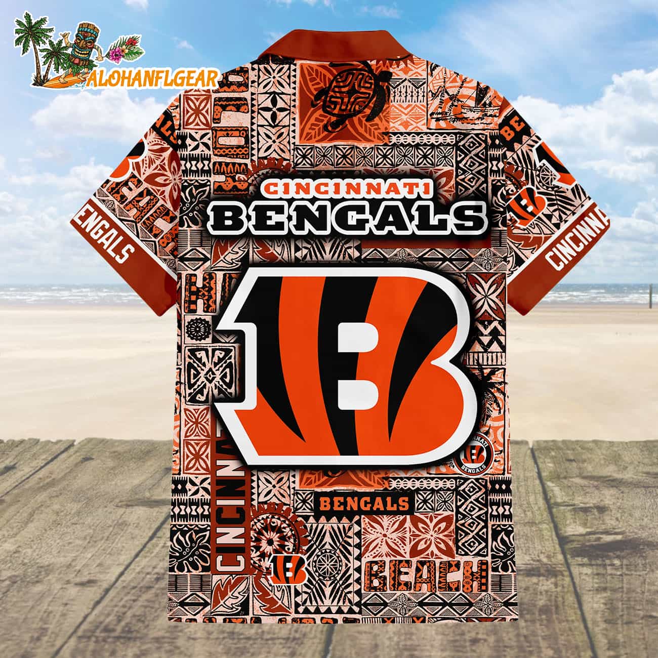 Cincinnati Bengals Hawaiian Tapa Patterns Hawaiian Shirt, NFL Aloha Shirt Cincinnati Bengals Hawaiian Tapa Patterns Hawaiian Shirt, NFL Aloha Shirt