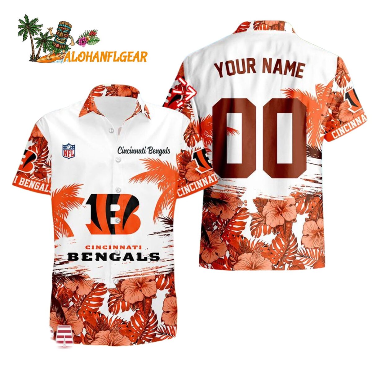 Cincinnati Bengals Hibiscus Flower Custom Name Hawaiian Shirt NFL Aloha Shirt 1