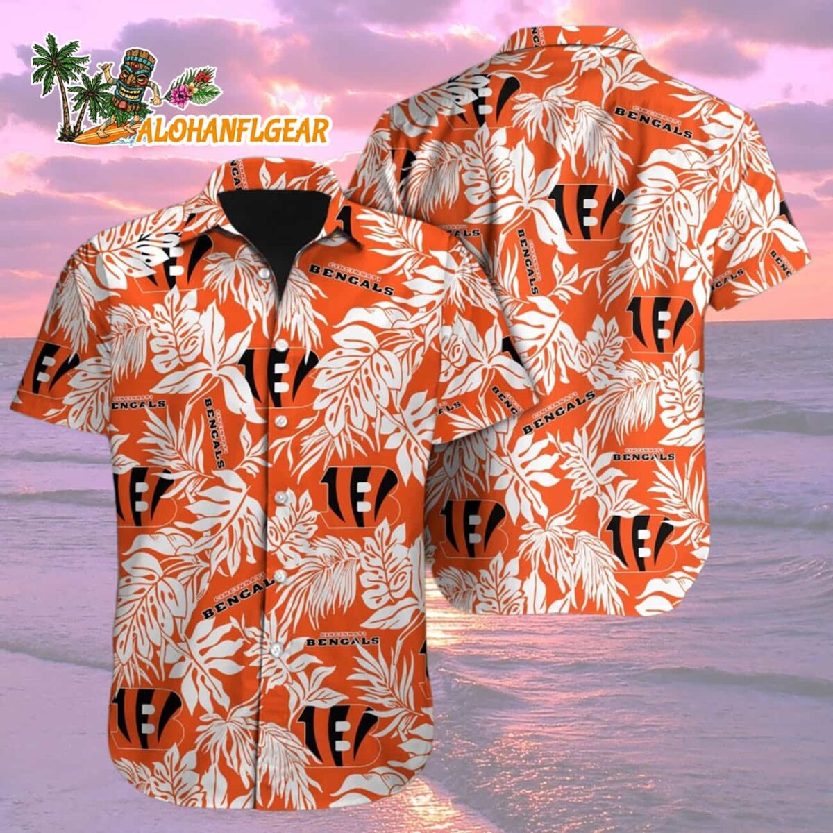 Cincinnati Bengals Tropical Leafs Designs Hawaiian Shirt Cincinnati Bengals Aloha Shirt 2