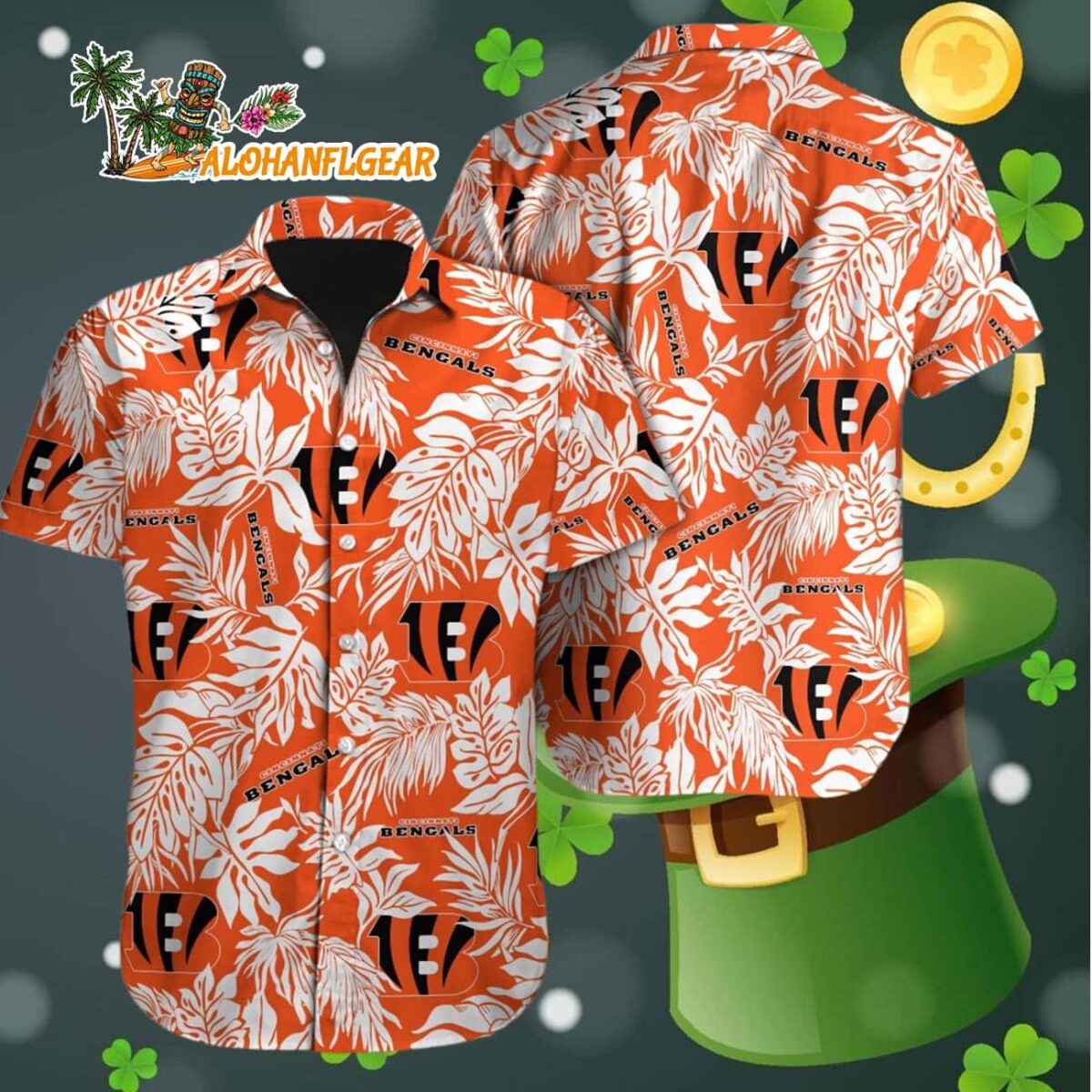 Cincinnati Bengals Tropical Leafs Designs Hawaiian Shirt Cincinnati Bengals Aloha Shirt 4