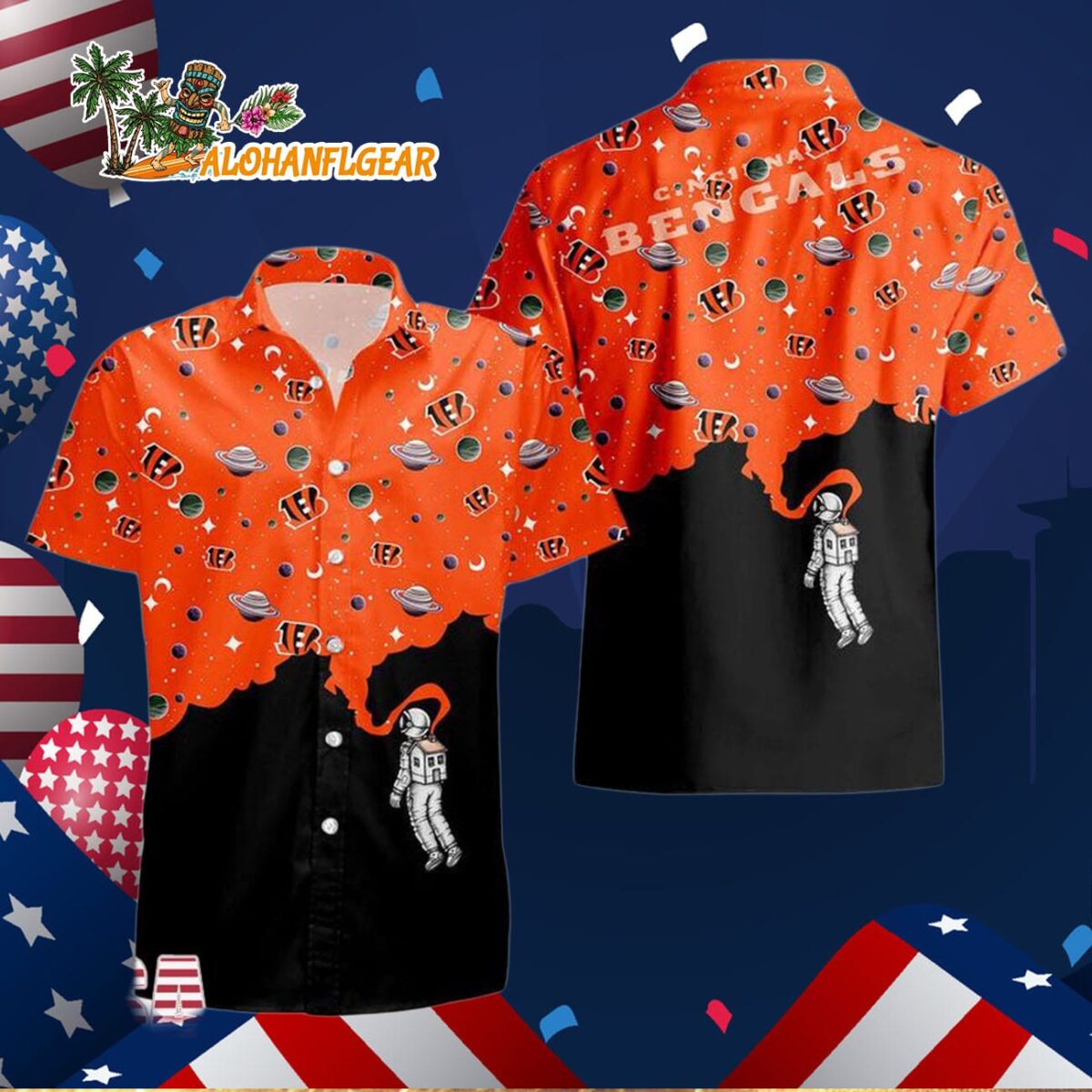 Cincinnati Bengals Universal Astronaut Pattern Hawaiian Shirt Cincinnati Bengals Aloha Shirt 3