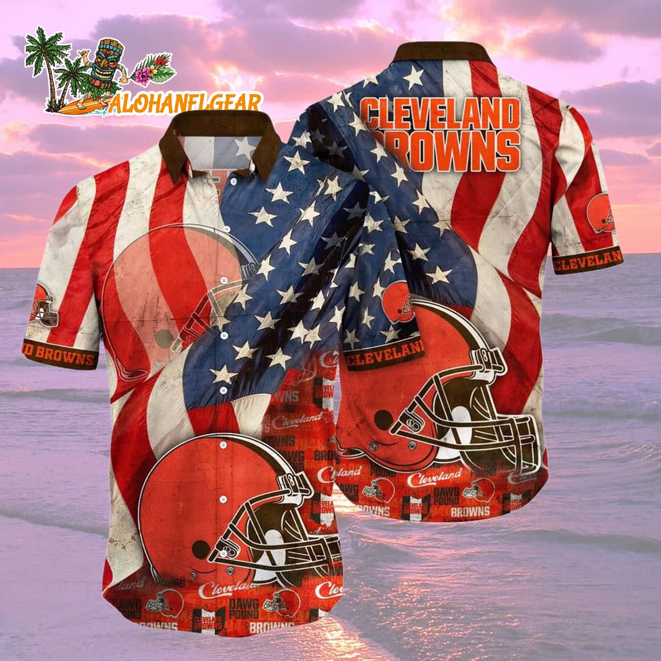 Cleveland Browns American Flag Hawaiian Shirt, NFL Aloha Shirt Cleveland Browns American Flag Hawaiian Shirt, NFL Aloha Shirt
