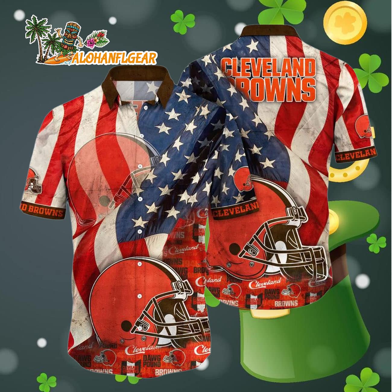 Cleveland Browns American Flag Hawaiian Shirt, NFL Aloha Shirt Cleveland Browns American Flag Hawaiian Shirt, NFL Aloha Shirt