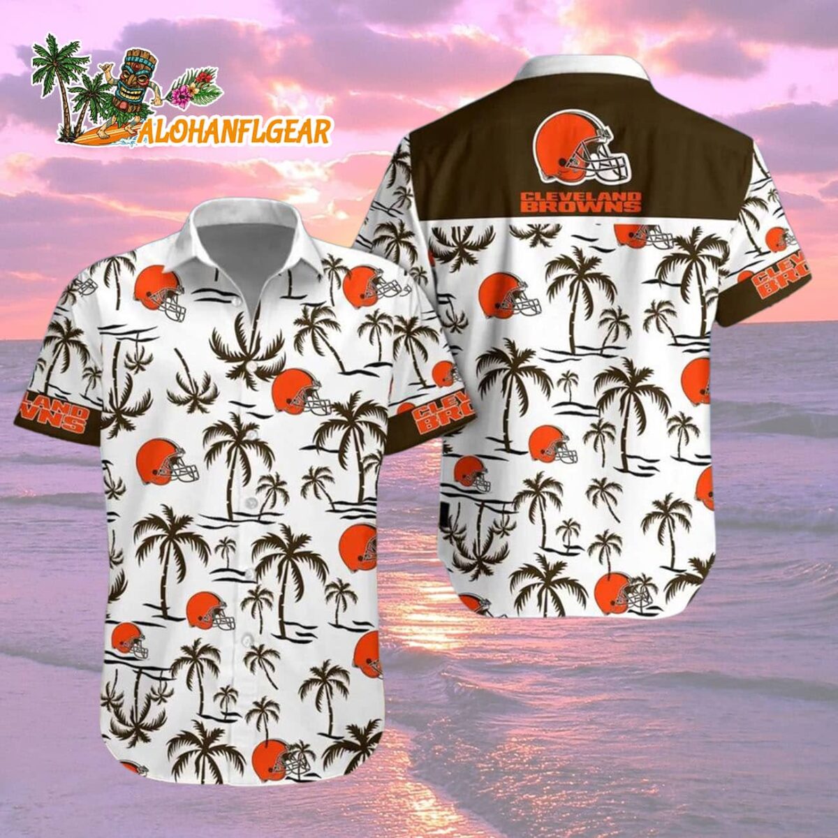 Cleveland Browns Coconut Logo Beach Hawaiian Shirt, NFL Aloha Shirt 1 Cleveland Browns Coconut Logo Beach Hawaiian Shirt NFL Aloha Shirt 2
