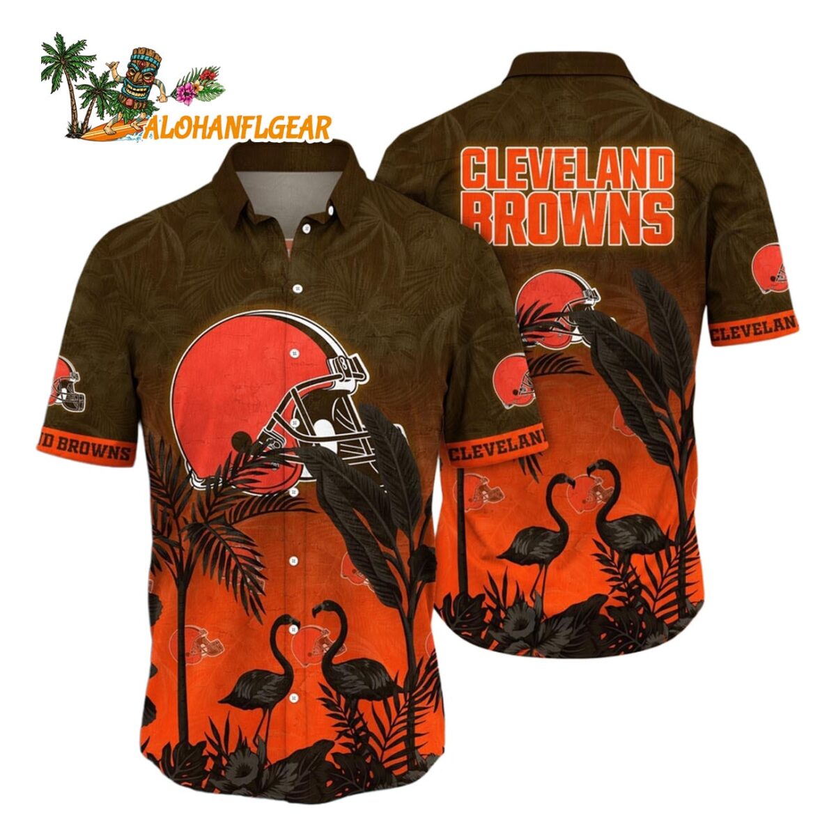 Cleveland Browns Flamingo And Flower Funny Hawaiian ShirtCleveland Browns Aloha Shirt 1