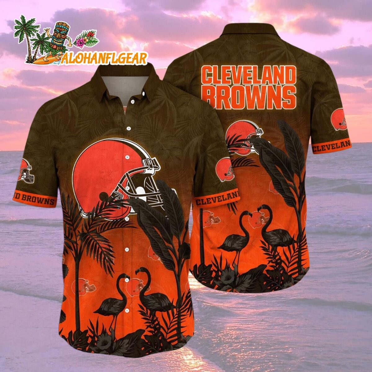 Cleveland Browns Flamingo And Flower Funny Hawaiian ShirtCleveland Browns Aloha Shirt 2