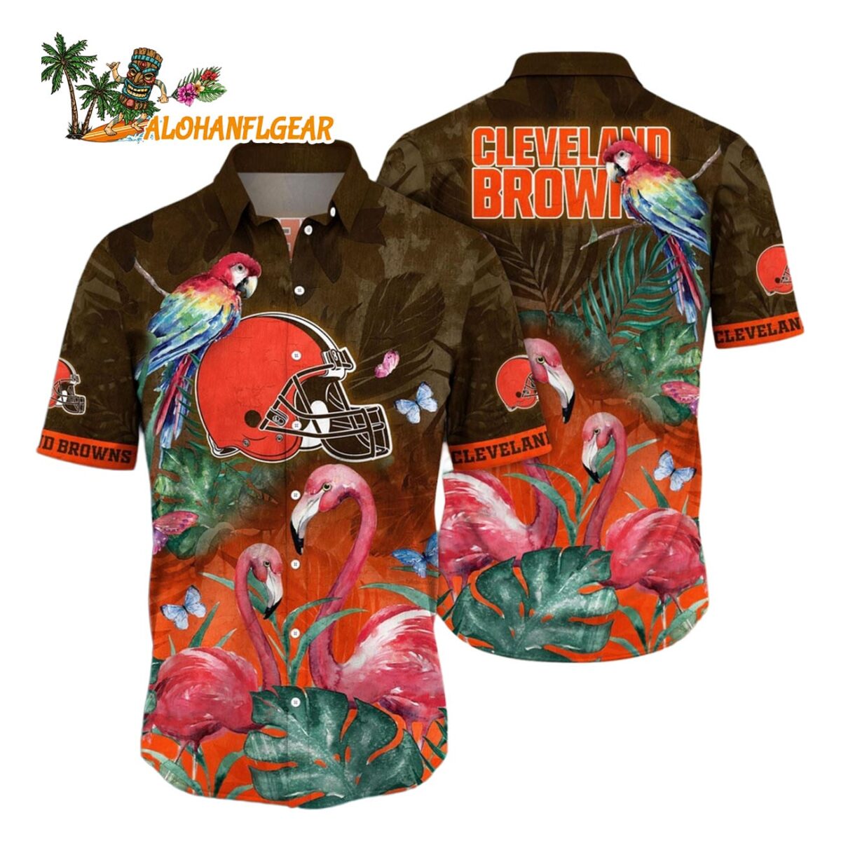 Cleveland Browns Flamingo And Flower Hawaiian ShirtCleveland Browns Aloha Shirt 1
