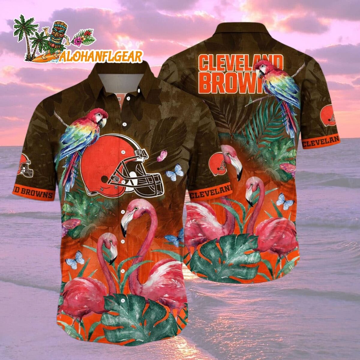 Cleveland Browns Flamingo And Flower Hawaiian ShirtCleveland Browns Aloha Shirt 2