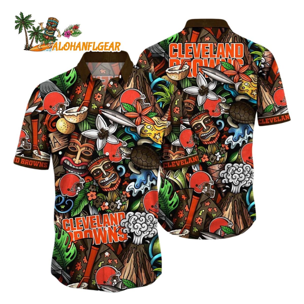 Cleveland Browns Flower Tiki Me Off Hawaiian ShirtCleveland Browns Aloha Shirt 1