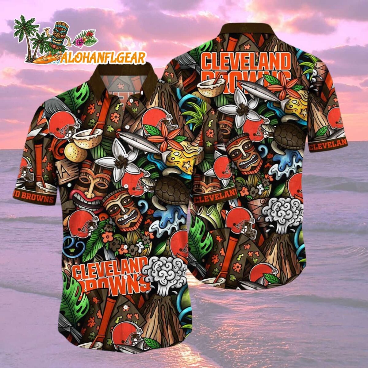 Cleveland Browns Flower Tiki Me Off Hawaiian ShirtCleveland Browns Aloha Shirt 2