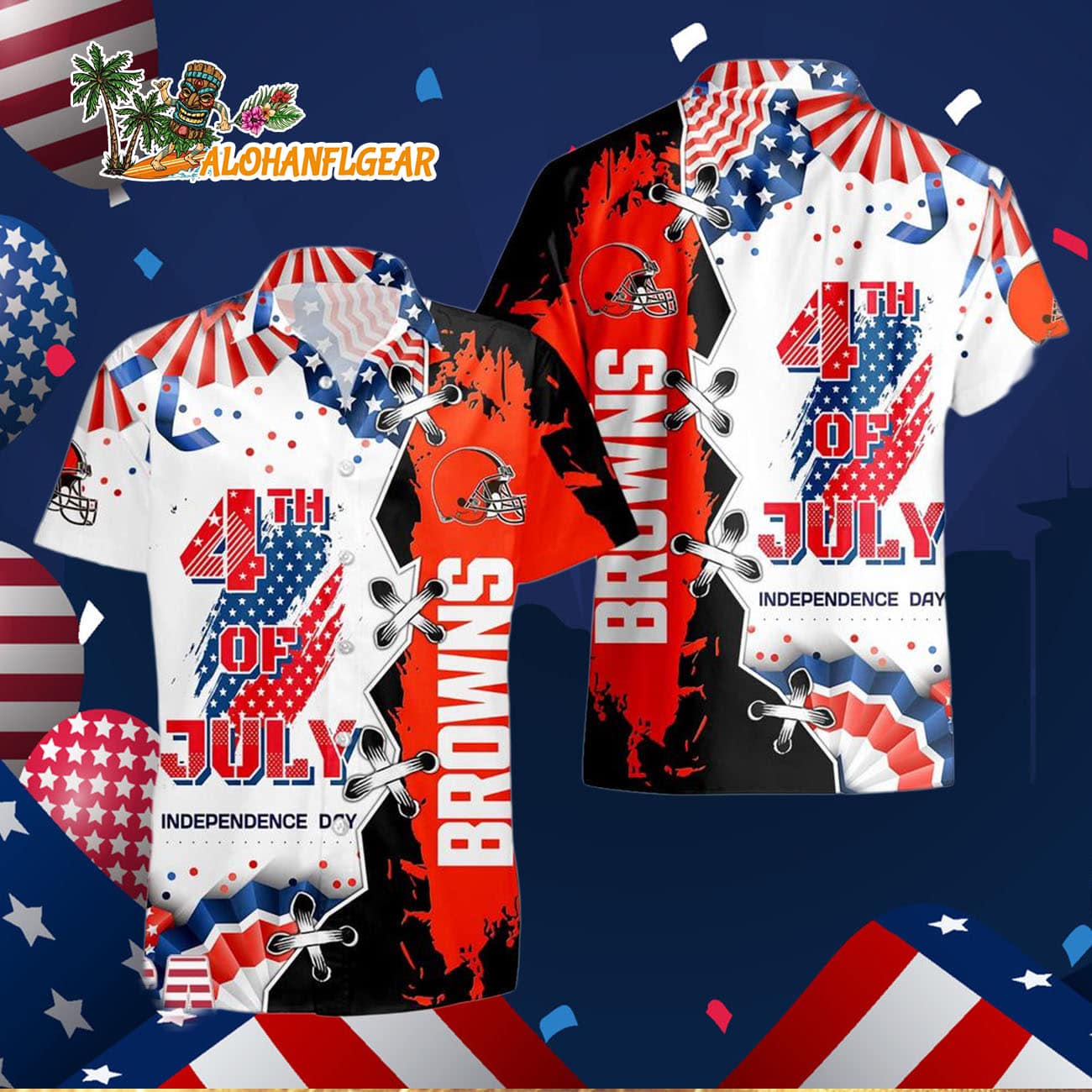 Cleveland Browns Happy Independence Day Resurgence Hawaiian Shirt, NFL Aloha Shirt Cleveland Browns Happy Independence Day Resurgence Hawaiian Shirt, NFL Aloha Shirt