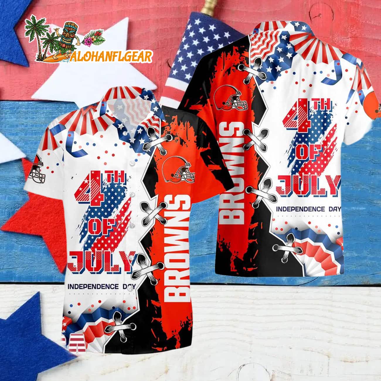 Cleveland Browns Happy Independence Day Resurgence Hawaiian Shirt, NFL Aloha Shirt Cleveland Browns Happy Independence Day Resurgence Hawaiian Shirt, NFL Aloha Shirt