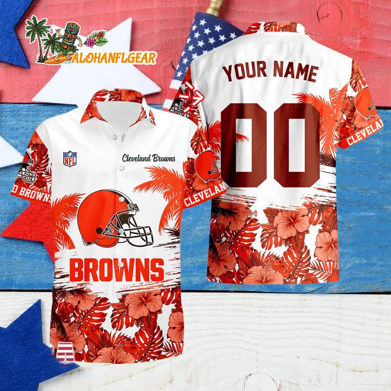 Cleveland Browns Hibiscus Flower Custom Name Hawaiian Shirt, NFL Aloha Shirt Cleveland Browns Hibiscus Flower Custom Name Hawaiian Shirt, NFL Aloha Shirt