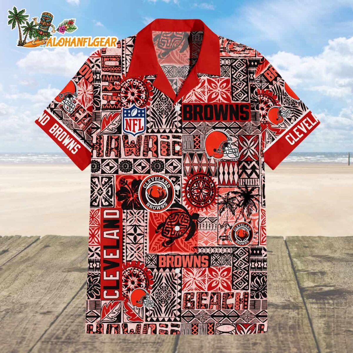Cleveland Browns Tapa Patterns Hawaiian Shirt NFL Aloha Shirt 1