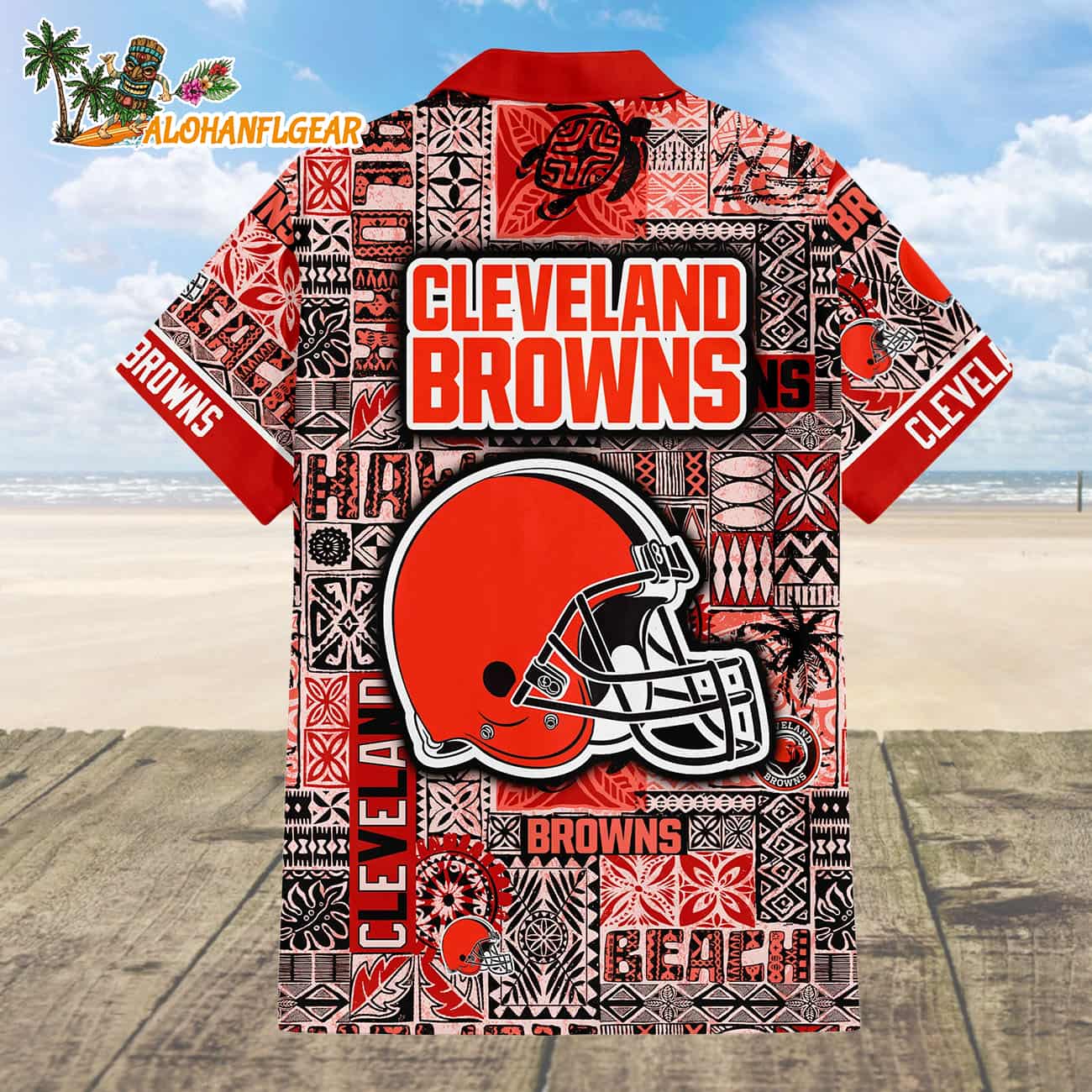 Cleveland Browns Tapa Patterns Hawaiian Shirt, NFL Aloha Shirt Cleveland Browns Tapa Patterns Hawaiian Shirt, NFL Aloha Shirt