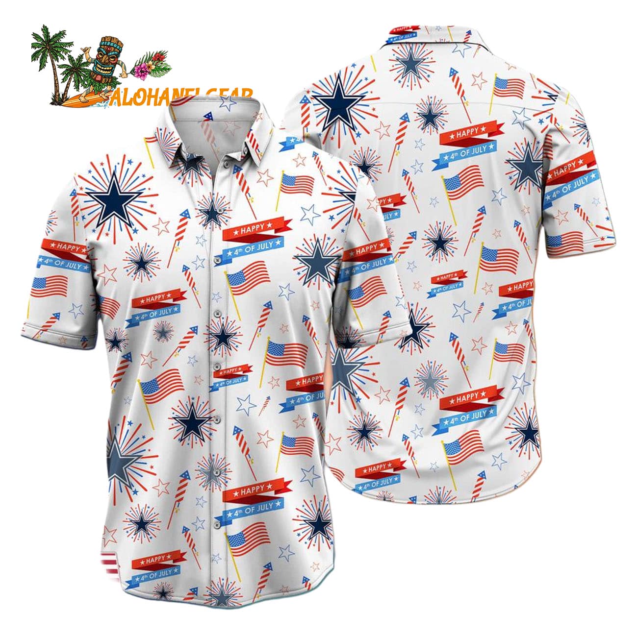 Dallas Cowboys Happy 4th Of July Hawaiian Shirt, NFL Aloha Shirt Dallas Cowboys Happy 4th Of July Hawaiian Shirt, NFL Aloha Shirt