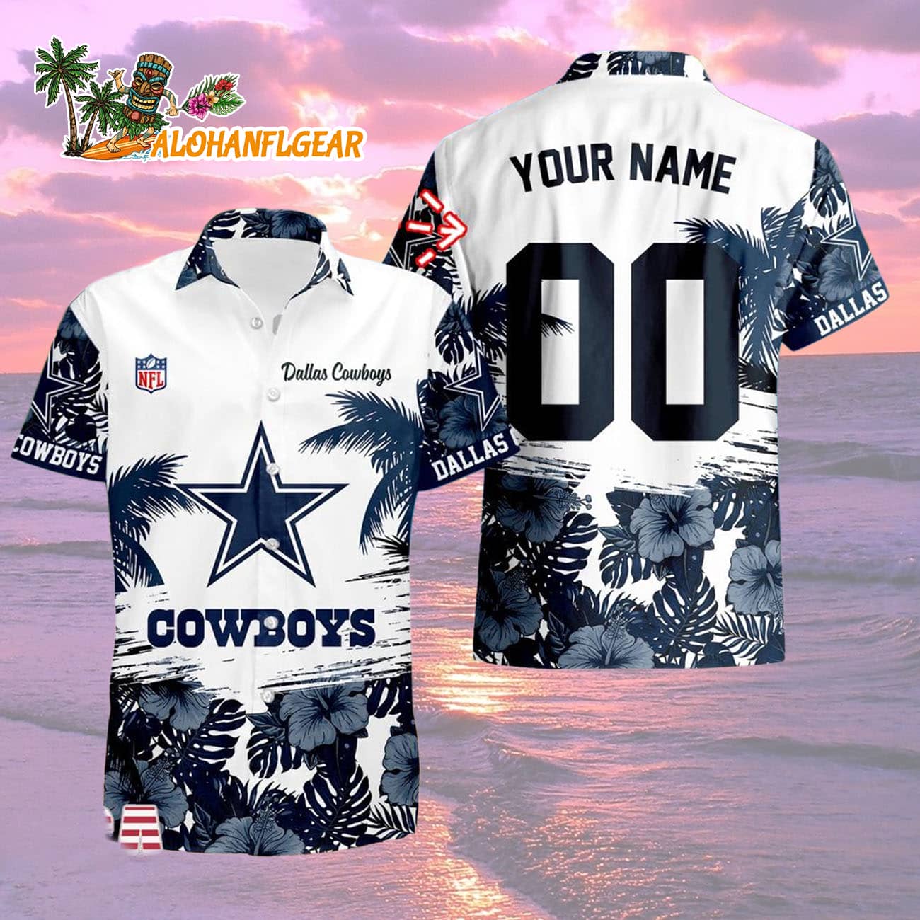 Dallas Cowboys Hibiscus Flower Custom Name Hawaiian Shirt, NFL Aloha Shirt Dallas Cowboys Hibiscus Flower Custom Name Hawaiian Shirt, NFL Aloha Shirt