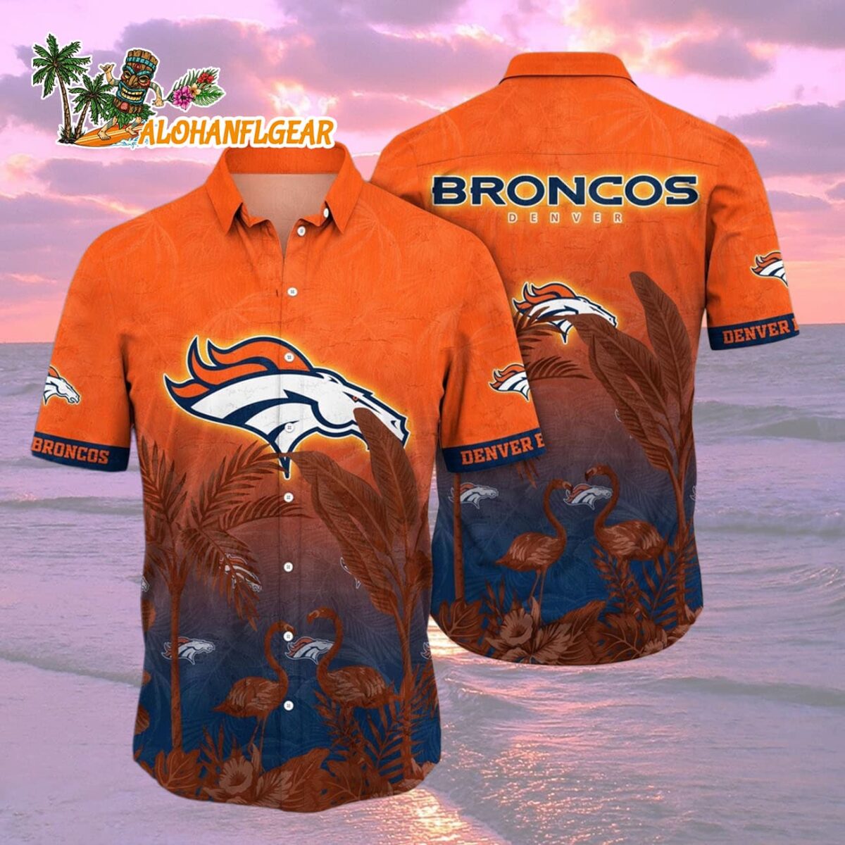 Denver Broncos Flamingo And Flower Funny Hawaiian Shirt, Denver Broncos Aloha Shirt 1 Denver Broncos Flamingo And Flower Funny Hawaiian Shirt Denver Broncos Aloha Shirt 2