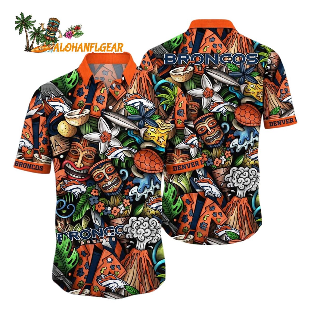 Denver Broncos Flower Tiki Me Off Hawaiian Shirt Denver Broncos Aloha Shirt 1