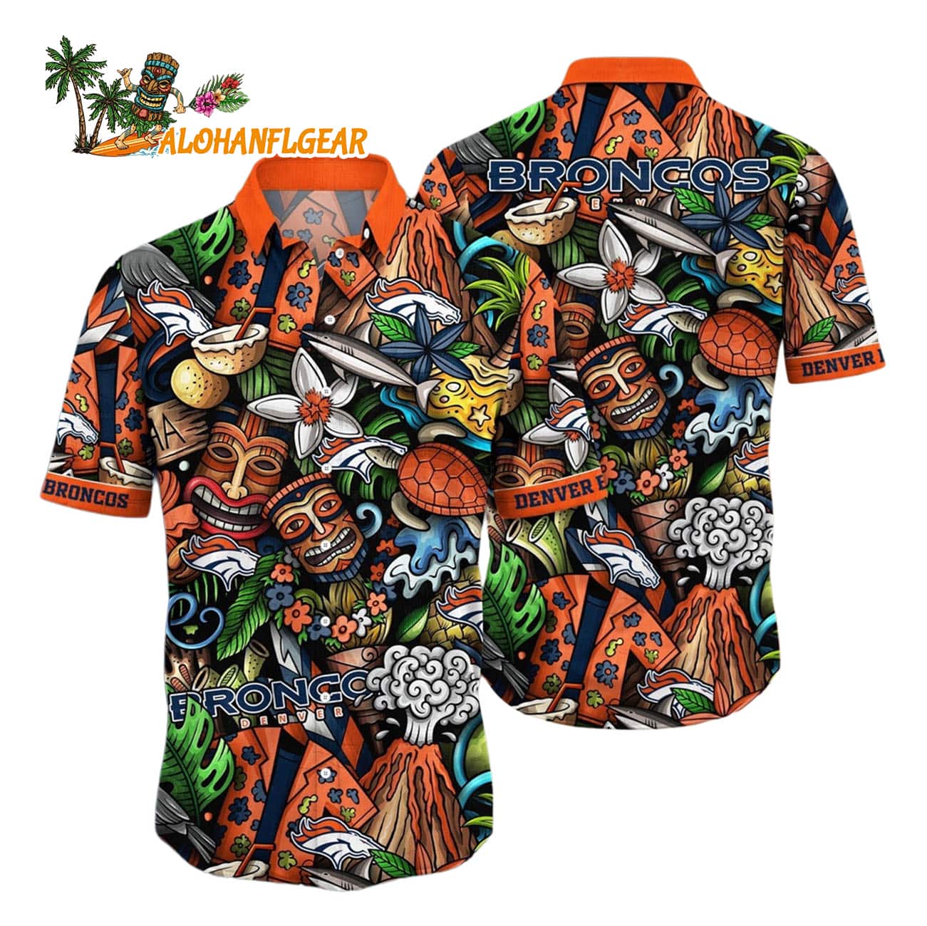 Denver Broncos Flower Tiki Me Off Hawaiian Shirt, Denver Broncos Aloha Shirt Denver Broncos Flower Tiki Me Off Hawaiian Shirt, Denver Broncos Aloha Shirt
