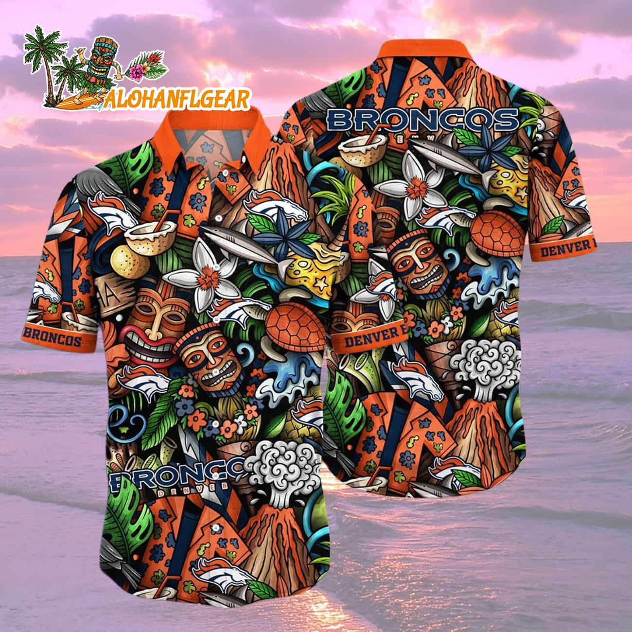 Denver Broncos Flower Tiki Me Off Hawaiian Shirt, Denver Broncos Aloha Shirt Denver Broncos Flower Tiki Me Off Hawaiian Shirt, Denver Broncos Aloha Shirt