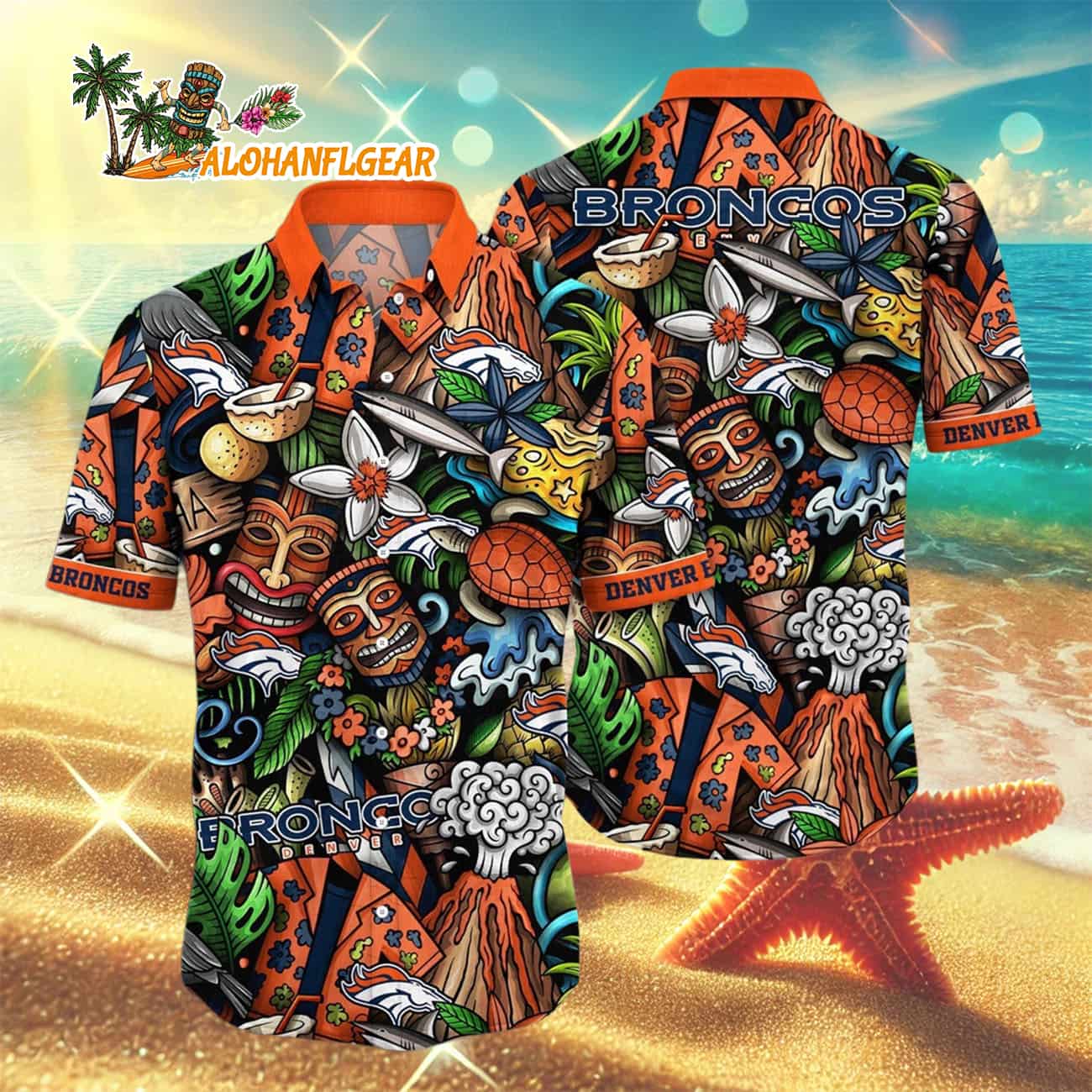 Denver Broncos Flower Tiki Me Off Hawaiian Shirt, Denver Broncos Aloha Shirt Denver Broncos Flower Tiki Me Off Hawaiian Shirt, Denver Broncos Aloha Shirt