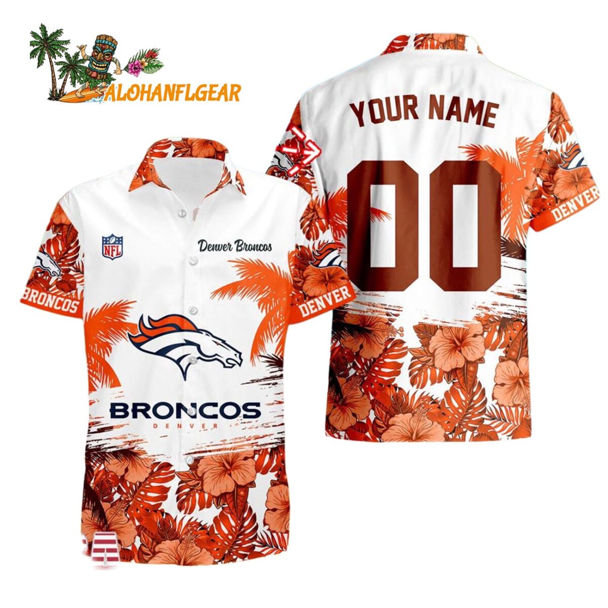 Denver Broncos Hibiscus Flower Custom Name Hawaiian Shirt NFL Aloha Shirt 1