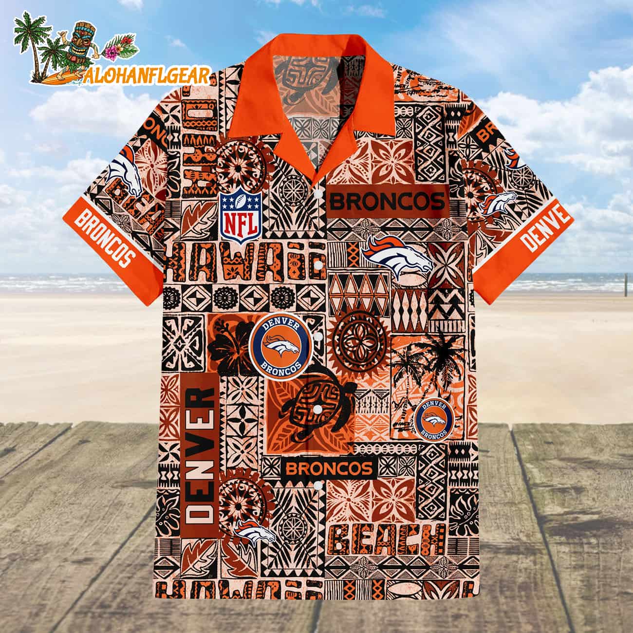 Denver Broncos Tapa Patterns Hawaiian Shirt, NFL Aloha Shirt Denver Broncos Tapa Patterns Hawaiian Shirt, NFL Aloha Shirt
